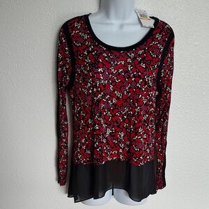 Michael Kors Scarlet and Black Patterned Blouse Size Medium